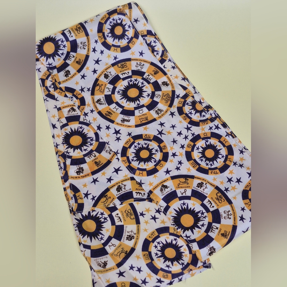 Astrological Zodiac Print Scarf in Blue and Gold